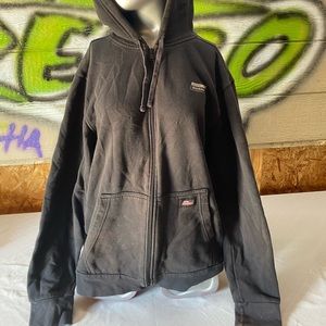 Dickies Sweater Mens Large  Black Full Zip Hoodie Sweatshirt Logo Faded Work